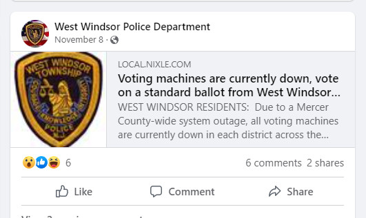 West Windsor Announcement on Facebook