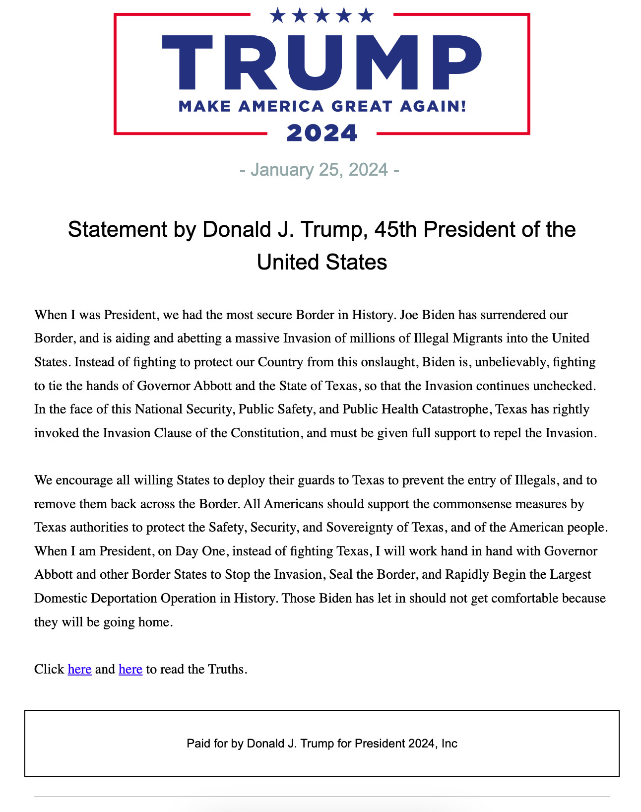 Image of Statement from Donald Trump