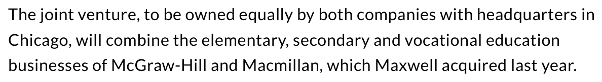 UPI May 17 1989 excerpt saying the joint venture would be owned equally by McGraw-Hill and Macmillan which Maxwell acquired the previous year
