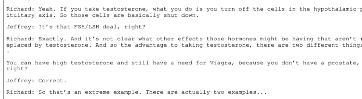 Interview transcript where Richard uses a no-prostate case as an extreme example and Epstein answers Correct
