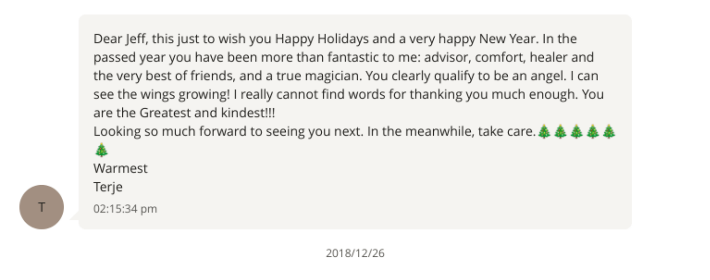 DOJ iMessage screenshot of Terje writing Dear Jeff and signing Warmest Terje on Dec 26 2018