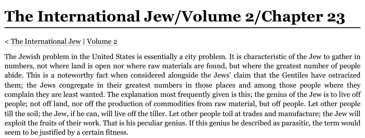 Opening paragraph of The International Jew Volume 2 Chapter 23 with the live-off-people and parasitic lines
