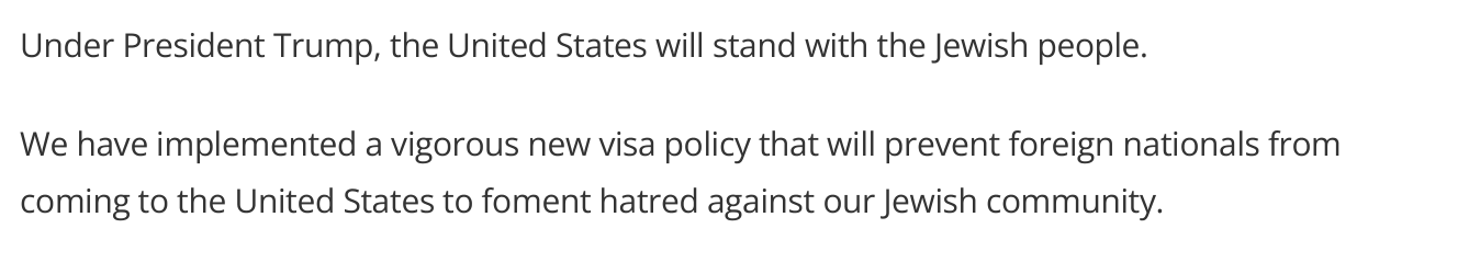 State Department transcript of Rubio saying the new visa policy will prevent foreign nationals from coming to foment hatred against the Jewish community