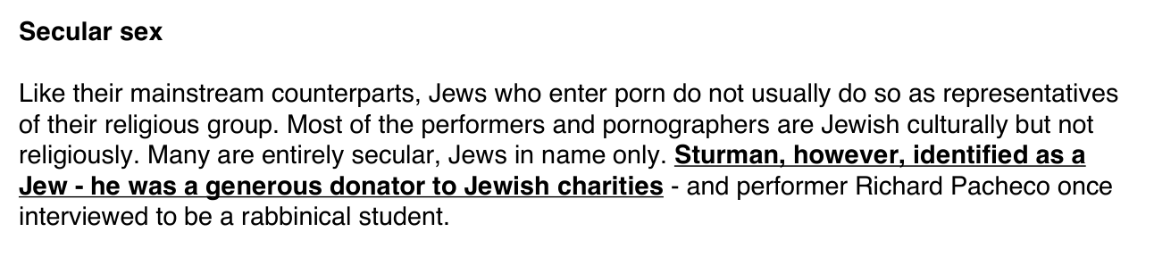 Nathan Abrams in the Jewish Quarterly: Sturman identified as a Jew and was a generous donor to Jewish charities