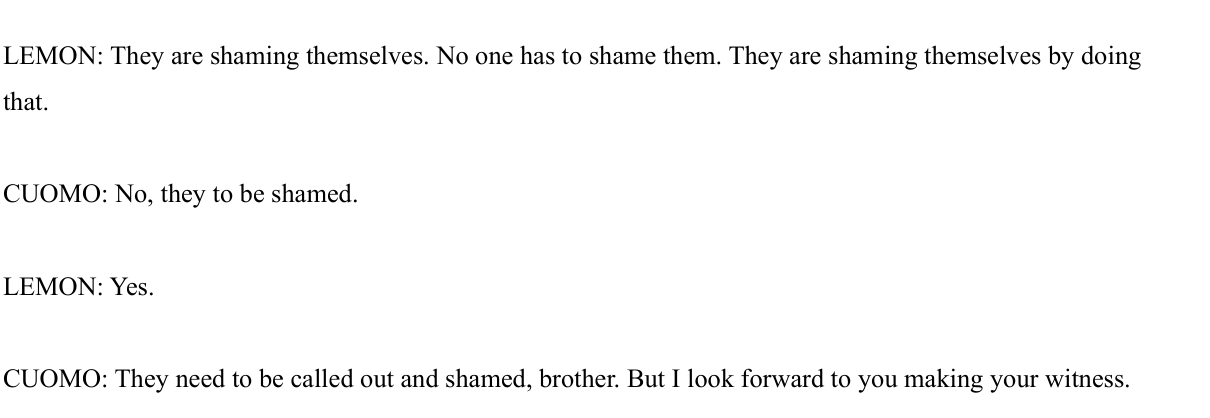 CNN transcript of the same handoff: Cuomo saying ivermectin users need to be called out and shamed