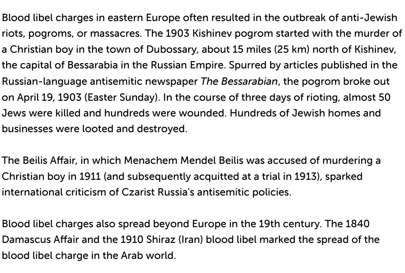 USHMM on the Beilis trial in Russia the 1840 Damascus Affair in Syria and the 1910 Shiraz blood libel in Iran