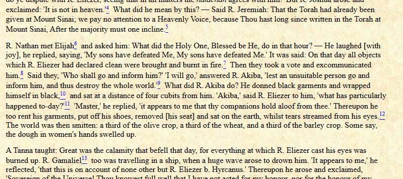 Soncino Baba Mezi'a 59b on halakhah.com: My sons have defeated Me, then the ban of Rabbi Eliezer