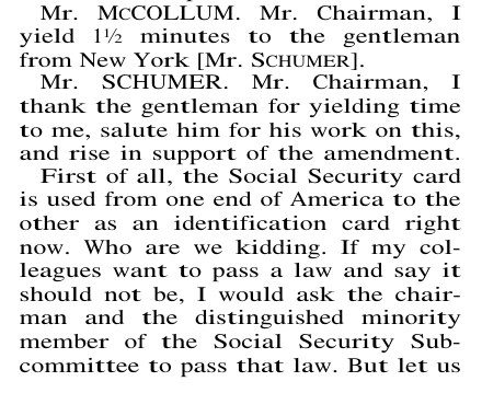 Congressional Record March 19 1996: McCollum yields to Schumer, who rises in support of the Social Security card amendment