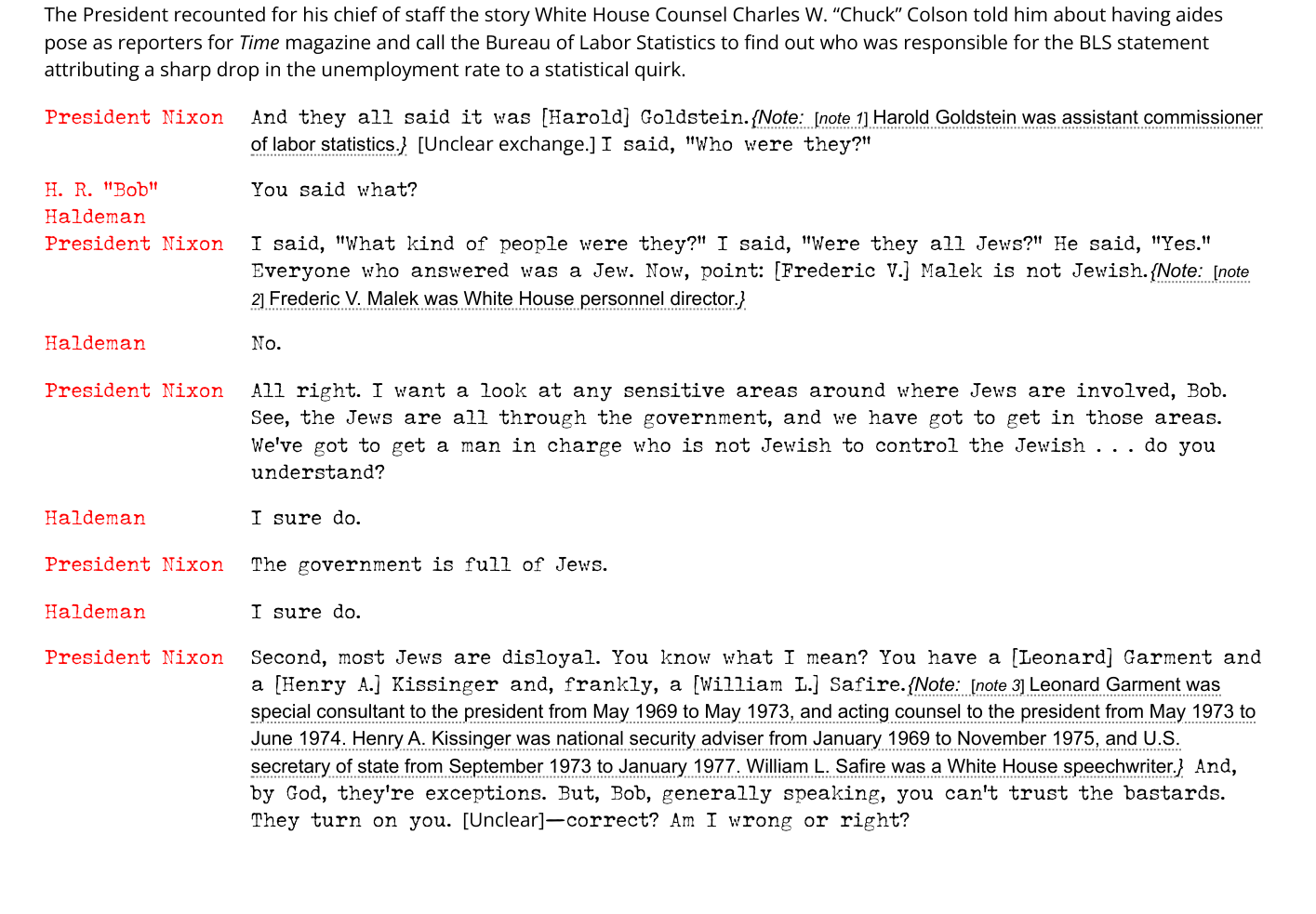 UVA PRDE transcript of Conversation 536-016: Nixon tells Haldeman the government is full of Jews and most Jews are disloyal