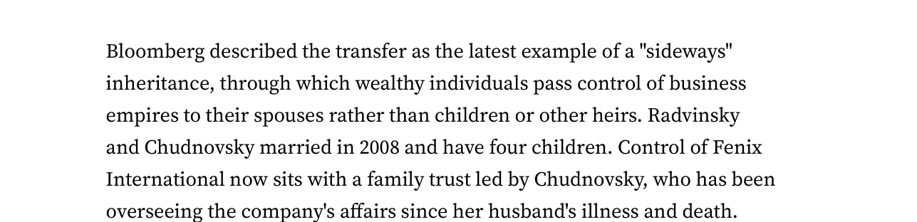 Billionaires.Africa May 8 2026: Control of Fenix International now sits with a family trust led by Chudnovsky
