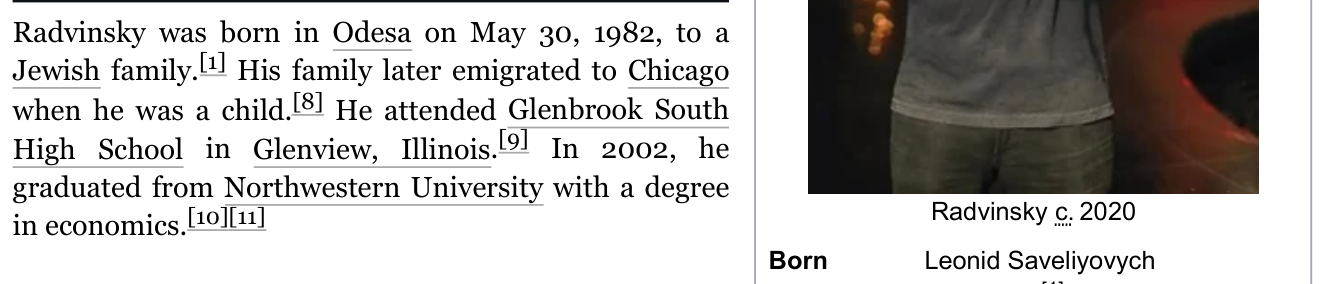 Wikipedia: Radvinsky was born in Odesa on May 30 1982 to a Jewish family and later emigrated to Chicago