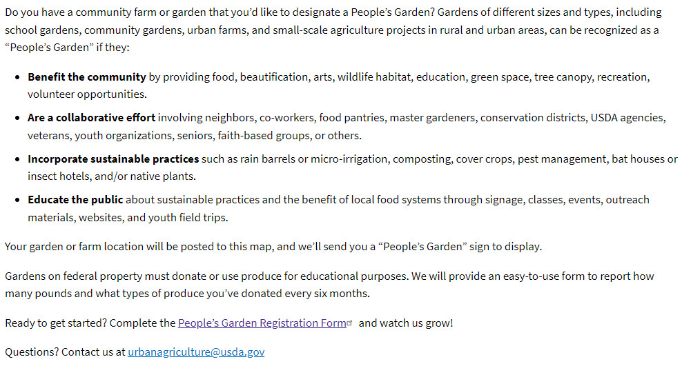 USDA Outline of their Community Garden Program