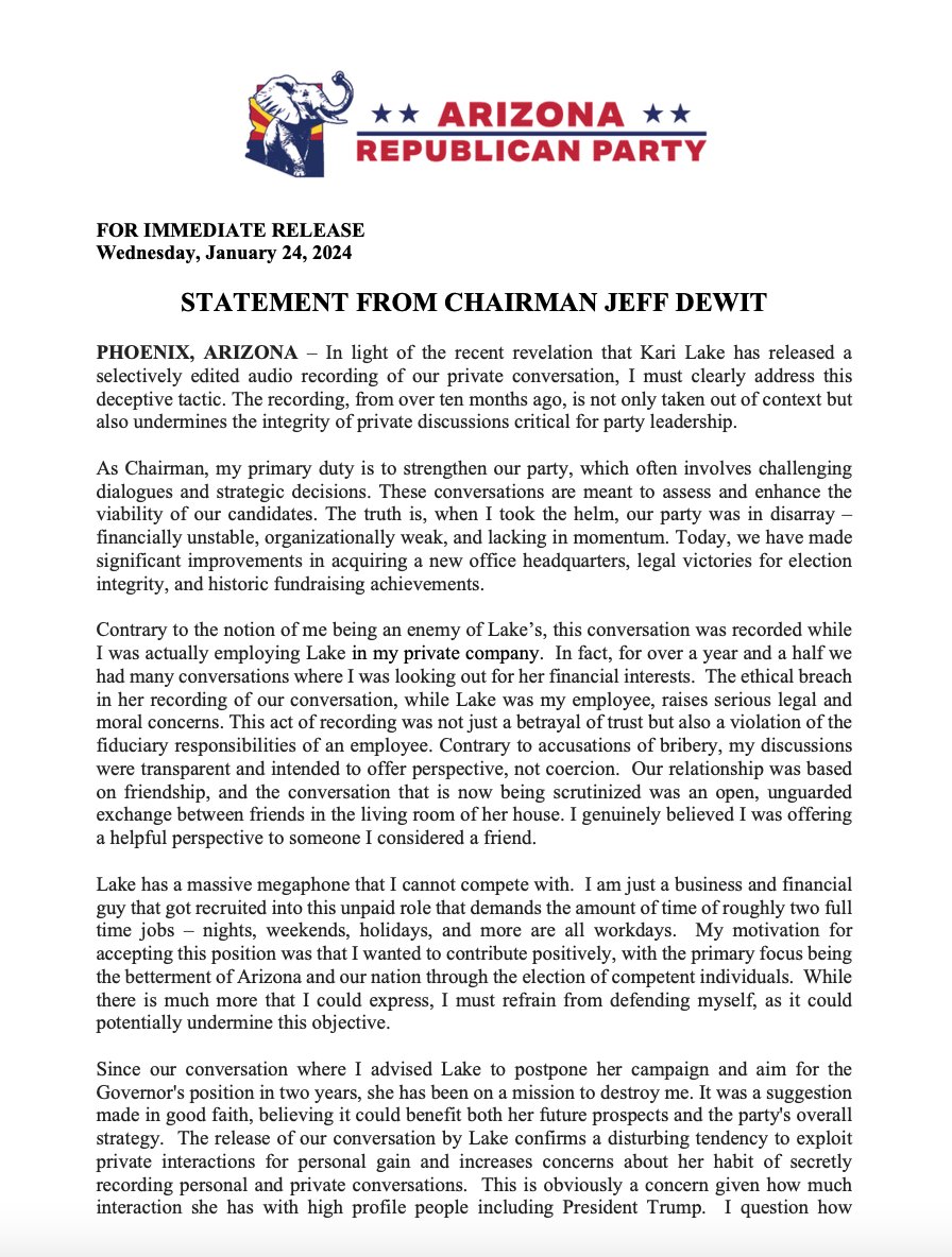 DeWit Resignation Letter Page 1