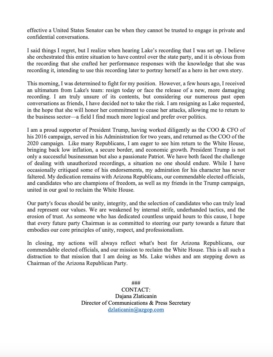 DeWit Resignation Letter Page 2