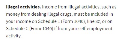 IRS Rule About Illegal Activities