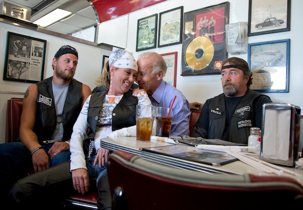 Joe Biden With Two Biker's in a Diner