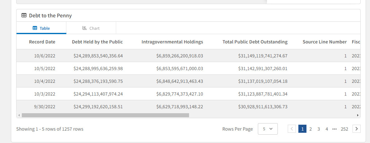 Snapshot of Daily Report from the US Treasury