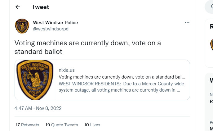 West Windsor Announcement on Twitter